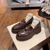 KYLETHOMASW  -  New Patent Leather Chunky Platform Loafers Thick Sole Woman Shoes, Slip on Preppy Casual Zapatos De Mujer,Fashion Лоферы Женские