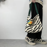 Kylethomasw  Women Canvas Shoulder Bag Zebra Stripes Print Ladies Casual Handbag Tote bag Large Capacity Cotton Reusable Shopping Beach Bag
