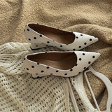 KYLETHOMASW  -  Designer Luxury Wedges Heel Women Mary Jane Shoes Concise Shallow Slip On Shoes Ladies Elegant Pointed Toe Dress Polka Dot Pumps