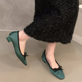 KYLETHOMASW  -  Satin Round Toe Bowknot Womens Flat Shoes Vintage Brand Designe Open Heel Sweet Party Dress Fashion Square Heel Women Loafers