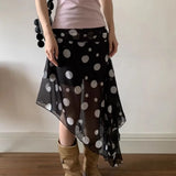 KYLETHOMASW  -  summer fashion on the new Korean wear black polka dot irregular mesh stitching design long skirt skirt