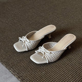 KYLETHOMASW  -  Fashion Butterfly-knot Woman Slippers Fashion High Heel Slides Ladies Concise Party Dress Summer Shoes