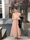 KYLETHOMASW  -  Korean Sle  Knot Ele Dr Women's Spring Autumn Design Slim A-Line Long Dr Soft Polyester Fiber Casual Wear