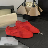 KYLETHOMASW  -  Red Ballet Flats Women Low Heel Pumps Summer Mesh Mary Jane Shoes Comfort Flat Shoes Black Round Toe Ladies Beach