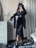 KYLETHOMASW  -  Dark Gothic Lace Splicing Long Sleeve Sexy Dress Summer New Spicy Girl Slimming Wrap Hip Split Long Dress for Women