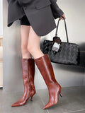KYLETHOMASW  -  Sexy Pointy Toe Knee High Boots Women High Quality Leather High Heel Winter Boots for Women Side Zipper Designer Luxury Shoes