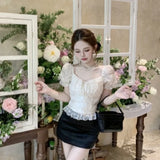 KYLETHOMASW  -  Puff Sleeve Blouses Polka Dot Spring Summer Sweet Korean Fashion Women Shirts Square Neck Retro Sexy Blusas Mujer