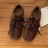 KYLETHOMASW  -  Suede Retro Lace Up Casual Flat Shoes Women Comfort Shallow Autumn Footwear Female Brown Fashion Brand Ballet Sneakers Women