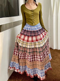 KYLETHOMASW  -  Plaid Patchwork Y2k Skirt Female  Summer New Vintage Niche High Waist Long Skirts for Woman Korean Fashion Faldas