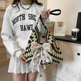 KYLETHOMASW  -  Women Straw Woven Tote Bag Casual Handbag Large Capacity Summer Crochet Shoulder Bag with Bow Patchwork for Outdoor Travel