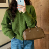 KYLETHOMASW  -  Autumn New V Neck Knitted Cashmere Cardigan Women Korean Casual Solid Color Single Breasted Long Sleeved Sweater Outwear T470