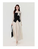 KYLETHOMASW  -  Spring French Elegant Fashion 2 Piece Set Women Bowknot Belted Long Sleeves Top + Slim Long Skirt Casual High-street Outfit 2026