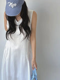 KYLETHOMASW  -  2025 Fashion Korean Side Pleated Large Swing Vest Dress Women Summer New Retro and Stylish Loose White Long Vestidos