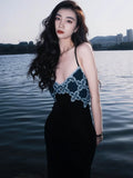 KYLETHOMASW  -  Velvet Slip Dress Women Summer Embroidery French Vintage Slim Robe Halter Dresses for Women Korean Fashion Vestidos