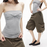 KYLETHOMASW  -  Hot Girl Twist Knot Ruched Tube Top Women Stretch Slim Fitting Strapless Summer Camisole
