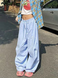 KYLETHOMASW  -  Striped Cargo Pant Women Summer High Waist Y2K Wide Leg Pants American Fashion Loose Dance Streetwear Lady Long Trousers