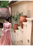 KYLETHOMASW  -  Elegant Vintage Floral Midi Dress Women Sweet Puff Sleeve Korean Slim Fairy Dress Female 2025 Summer Casual Evening Party Dress