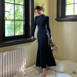 KYLETHOMASW  -  Autumn New Korean High Street Half-high Neck Dress Women Fitted Inner Wear Base Layer A-line Mermaid Long Dress Office Lady