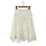 KYLETHOMASW  -  Romantic Apricot Polka Dot Print Chiffon Midi Long Skirt Women Zipper Waist Tierred Ruffles A-lined Asymmetry Skirts Holiday
