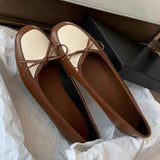 KYLETHOMASW  -  Retro Square Toe Bow Brand Low Heel Pumps Women Fashion Mixed Colors Flats Comfortable Shallow Moccasin Loafers Zapatos De Mujer