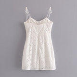 KYLETHOMASW  -  Women White Lace Hollow Out Embroidery With Wire Bra Chest Sling Mini Dress Romantic Backless Sling Party Club Bodycon Dresses