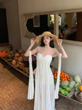 KYLETHOMASW  -  Summer French Vacation Bohemian Chic Dress Women's Lace Tulle Slim Tube Top Dress Backless Sexy Fairy-style Formal Gown Fashion