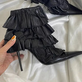 KYLETHOMASW  -  Black Cake Layered Lace Stiletto Ankle Boots Woman Winter 2025 Side Zipper Pointed Toe Fashion Boots Wedding Shoes for Women