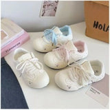 KYLETHOMASW  -  Women Cute Bunny Embroidery Sneakers Lace‑up Round Toe PerforatedDesign Soft Sole Lightweight Casual Daily Walking Comfort Shoes