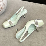 KYLETHOMASW  -  Fashion Butterfly-kont Thin Heels Square Toe Women Pumps Sandals Elegant Slingbacks Banquet Stripper Shoes