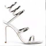 KYLETHOMASW  -  Metal Gold Snake-Shaped Wrapped Ankle Sandals Woman Summer 2025 Sliver Open Toe High Heels Wedding Bridal Shoes Luxury Pumps