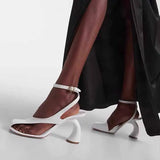 KYLETHOMASW  -  Women's Leather Sandals Square Toe Ankle Strap Chunky Heel Elegant Party Evening Shoes Fashionable Summer Footwear