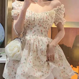 KYLETHOMASW  -  Print Floral Mini Dresses Puff Sleeve Mori Girl Style Sweet Spring Summer Women Dress Korean Fashion Vestidos Mujer