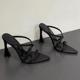 KYLETHOMASW  -  Summer New Light Luxury Cross Thin Strap Rhinestone High heels Women's One-character Strap Pointed Toe Beautiful Slippers