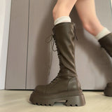 KYLETHOMASW  -  Flats Platform High Boots Women's Designer Shoes for Woman Winter Knee High Boots Lace Up Trend Goth Fashion Boots Femme