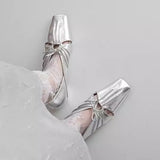 KYLETHOMASW  -  Women Pleated Hollow Mary Jane Style Shoes with Bow Design Flat Shoes Square Toe Casual Comfortable Outdoors Women Shoes Fashion
