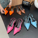 KYLETHOMASW  -  Orange Ladie Pumps Pink High Heels Sexy Pointed Toe Slingback Shoes Women Belt Buckle Low Heel Summer Office Shoes Blue