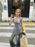 KYLETHOMASW  -  Y2k Tie-dye Asymmetrical Tank Tops Women Harajuku Gyaru Streetwear Vintage Aesthetic Japanese Style 2000s Ruffle Tops