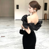 KYLETHOMASW  -  Spring French High-end Chic Elegant Evening Gown Women's Off-the-shoulder Velvet Backless Slim Dress Fashion Designed Ball Gown