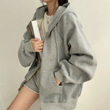 KYLETHOMASW  -  Solid Color Women's Hoodie Jacket Retro Sweatshirt Thick Warm Winter Loose Fit Long Sleeve Top Casual Coat Daily Outerwear