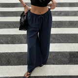 KYLETHOMASW  -  Cotton and Linen Summer Loose Trousers Elegant Wide-leg Beach Trousers with Pockets Casual Trousers