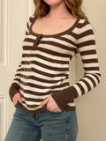 KYLETHOMASW  -  Sweet Slim Casual U Neck Long Sleeve Striped Contrast Color Pullover Knitted Pullovers