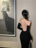 KYLETHOMASW  -  Sexy Dresses Women Long Sleeve Backless Elegant Slash Neck Backless Vintage Elegant Party Dress Temperament Ladies