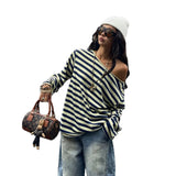 KYLETHOMASW  -  New Fashionable Asymmetric Shoulder Bared Casual Top for Women Spring Autumn Comfortable Loose Polyester Knitted T-Shirt