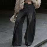 KYLETHOMASW  -  Women Y2K Street Creative Denim Jeans Arrival Layering Solid Color Wide Leg Long Denim Trousers Loose Fit Ladies Casual Pants