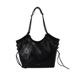 KYLETHOMASW  -  Vintage Lace Up Side Tote Bag Crinkled Faux Leather Shoulder Bag With Daisy Mini Zipper Pouch Large Daily Commuter Bag For Women