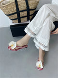 KYLETHOMASW  -  Summer Design Flower Geometric Clip Toe Low Flat Heels Women Slippers Fashion Casual Flip Flops Party Shoes