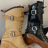KYLETHOMASW  -  Yellow Cowboy Boots Women Lace Up Belt Buckle Block Heels Mid-calf Western Boots Autumn Vintage Designer Shoes Black Botas Mujer