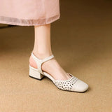 KYLETHOMASW  -  2025 Vintage Women Sandals Square Toe Thick Heels 3.5cm Buckle Strap Breathable Small Size 31 32 33 Sweet Daily Shoes