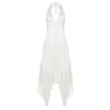 KYLETHOMASW  -  Fashion Solid Sweet Simple Elegant Women Dresses Summer French Chic Slim Fit Ruched Halter Dresses