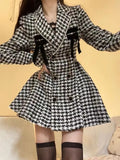 KIylethomasw Elegant Vintage Lapel Neck Houndstooth Dresses Y2k E-Girl Slim Waist Dress for Women Spring New Long Sleeve Vestidos Mujer